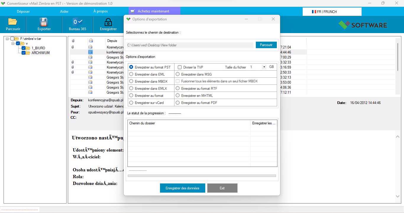 Zimbra to PST Converter convertit le courrier Zimbra en Outlook PST